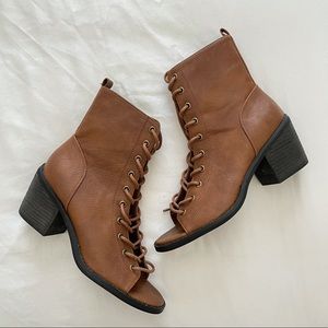 NWT Forever 21 Chestnut Open Toe Lace Ankle Booties